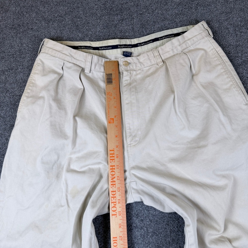 Vintage Polo Ralph Lauren Andrew Pants Mens 38x30 Beige Pleated Chino 90s - Picture 10 of 16